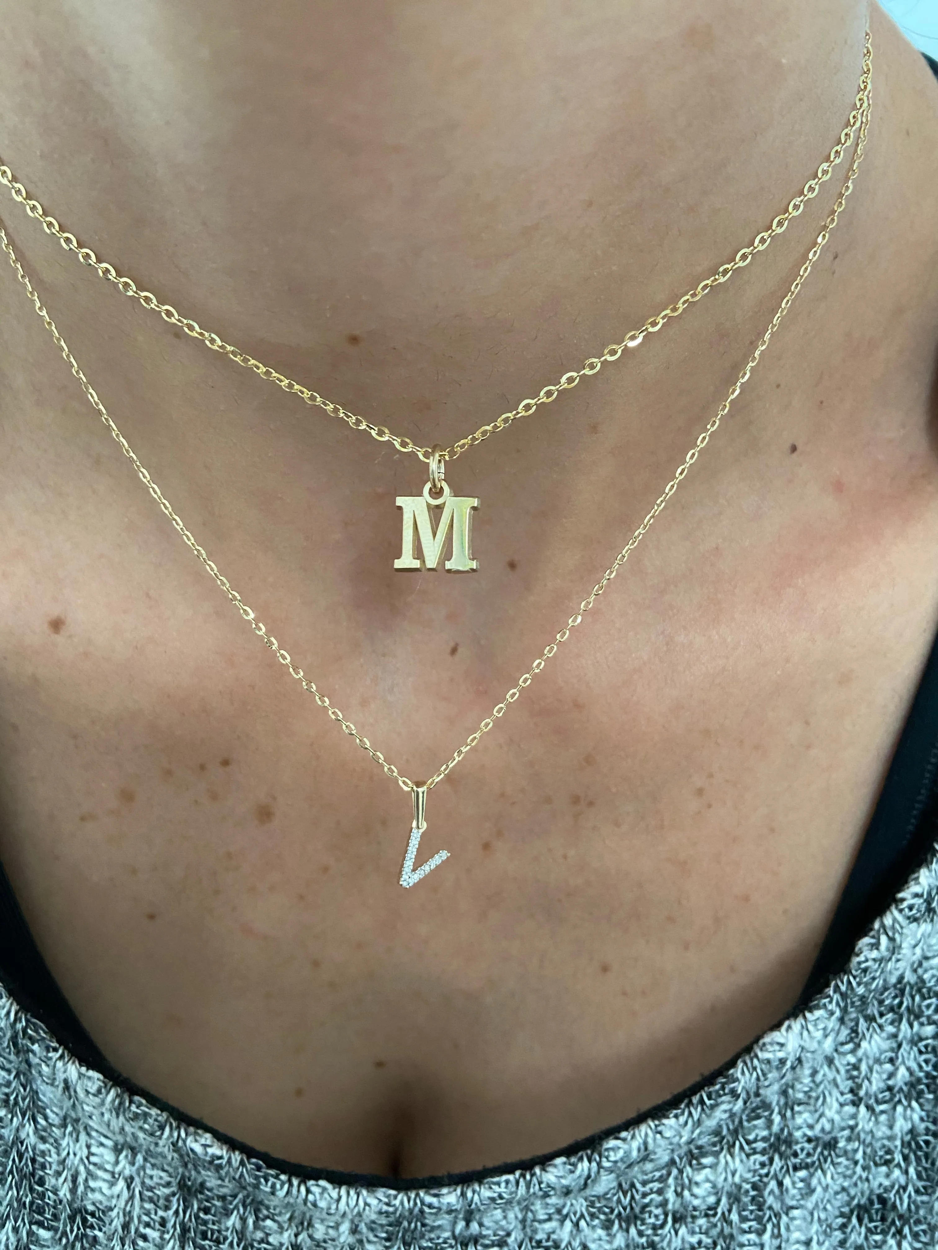 10 Karat Gold Large Initial Charm Necklace