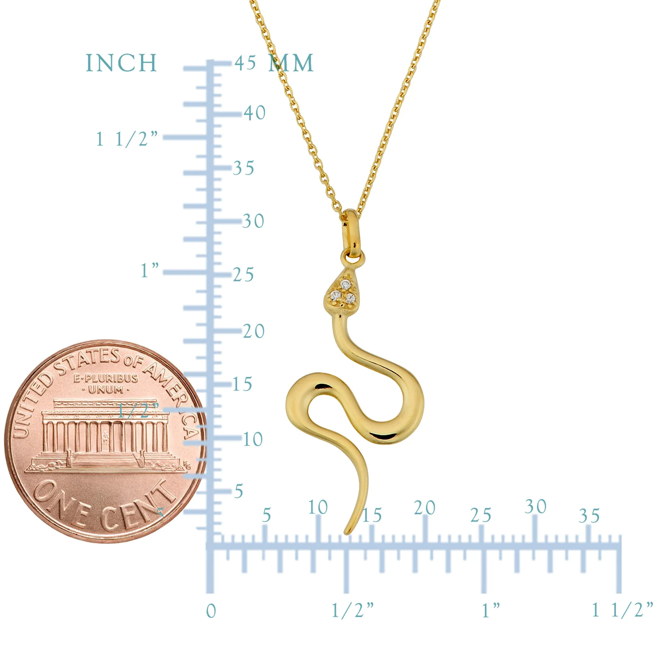 10K Yellow Gold Cubic Zirconia Snake Pendant Necklace, 18"