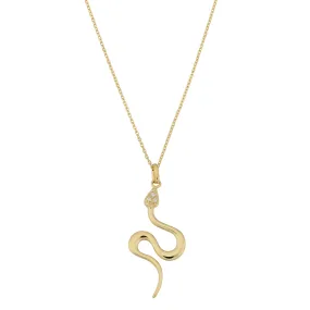 10K Yellow Gold Cubic Zirconia Snake Pendant Necklace, 18"