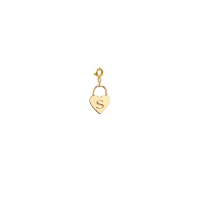 14k Engraved Initial Heart Padlock Charm Pendant on Spring Ring