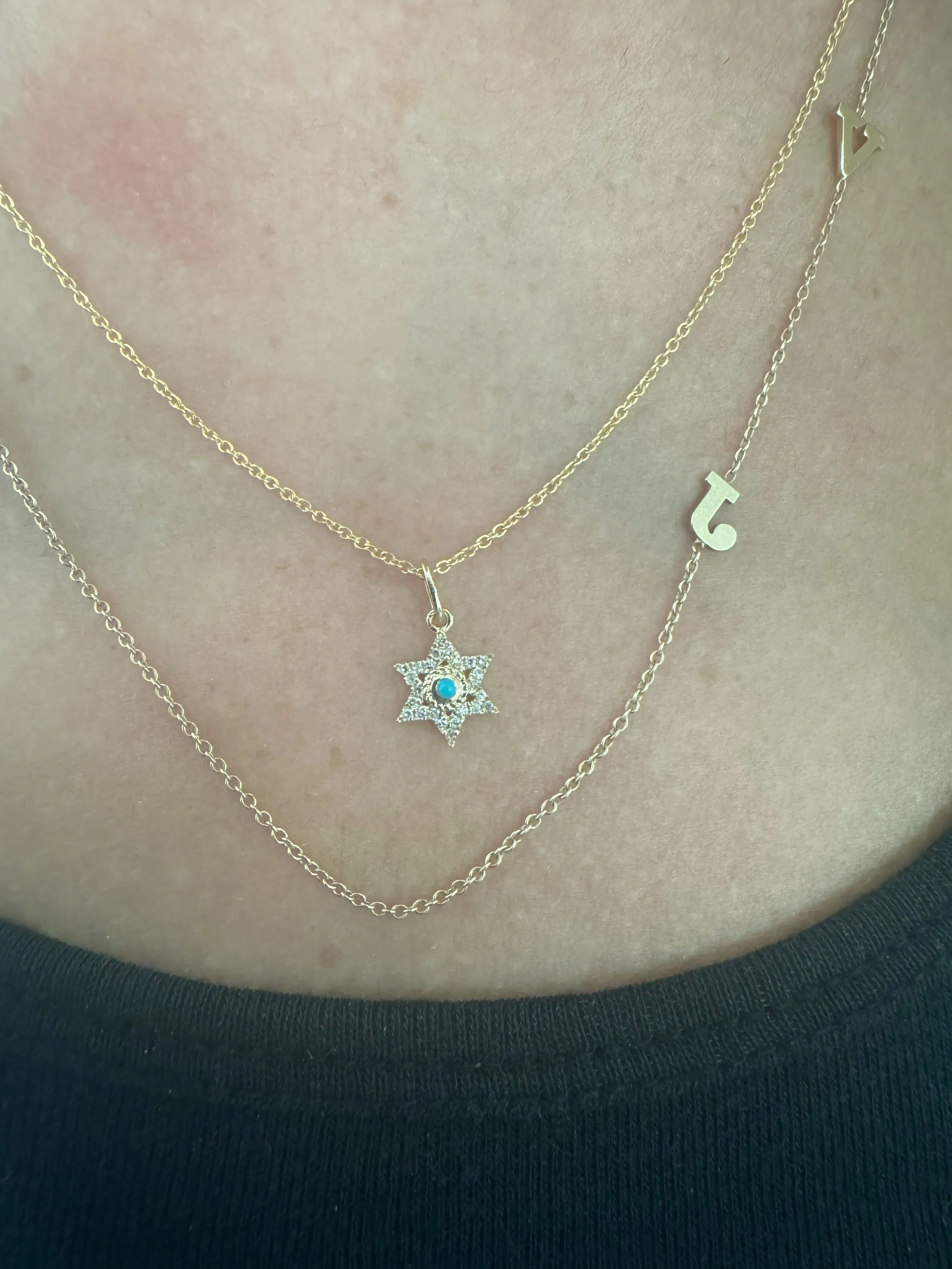 14K Gold Turquoise Star of David Charm