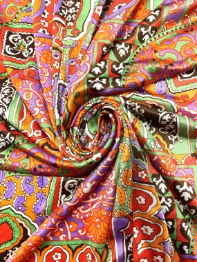 2 YD Polyester Tricot Vintage - Orange, Green, Red and Purple Paisley