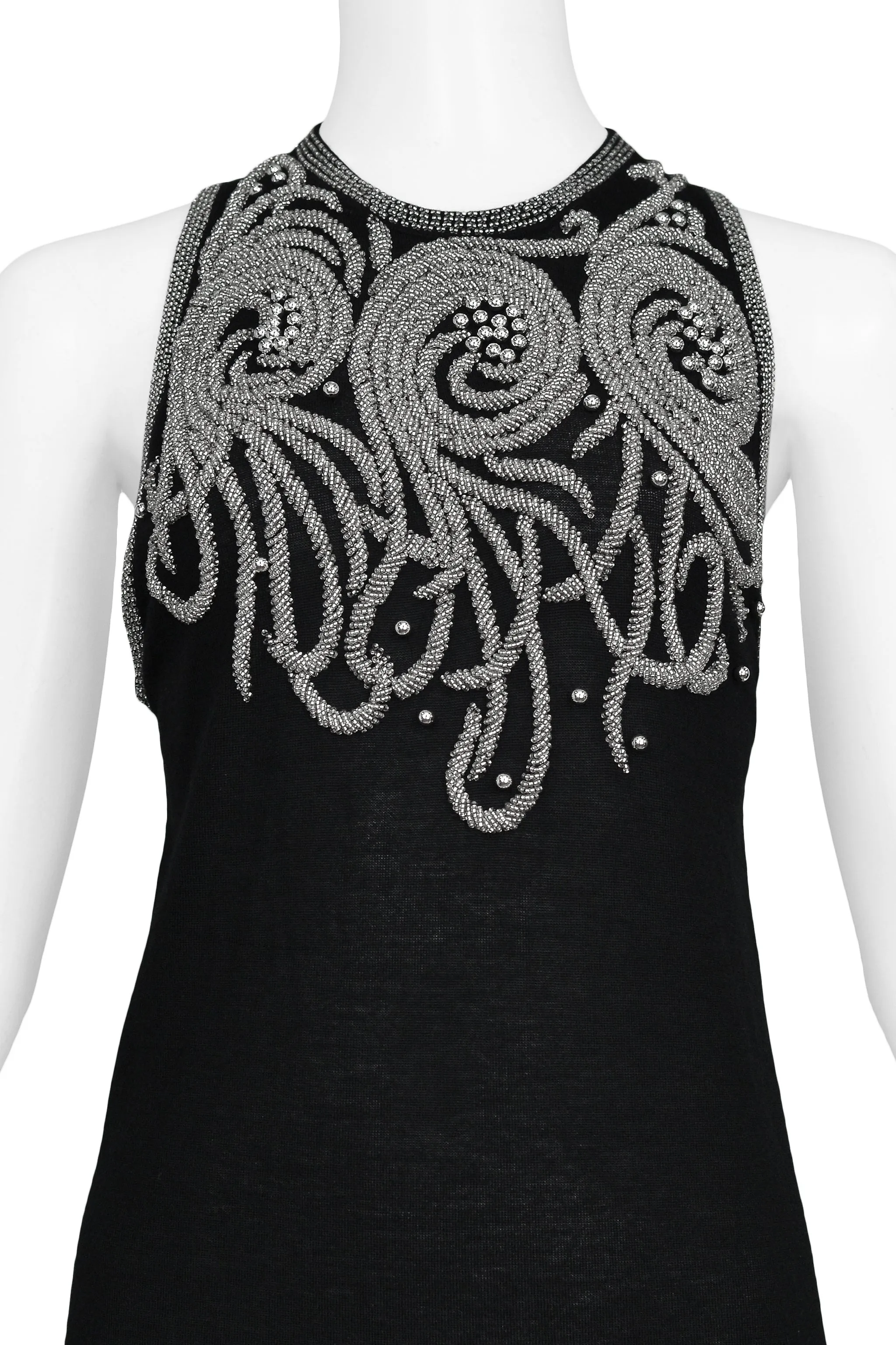 BALENCIAGA BLACK KNIT TOP WITH SILVER BEADING