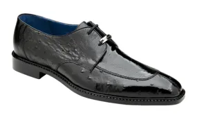 BELVEDERE BOLERO MEN'S SHOES BLACK EXOTIC GENUINE OSTRICH SPLIT-TOE DERBY OXFORDS (#26)