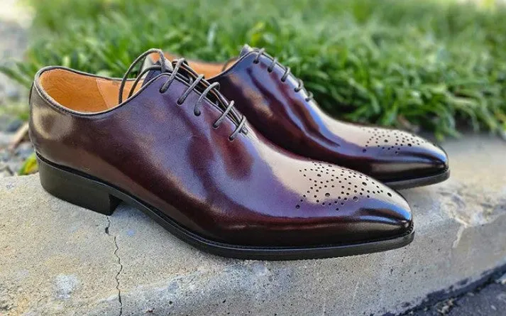 Burnished Calfskin Lace-Up Oxford Chestnut