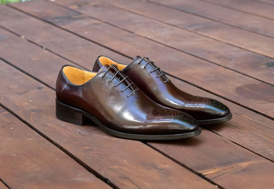 Burnished Calfskin Lace-Up Oxford Chestnut