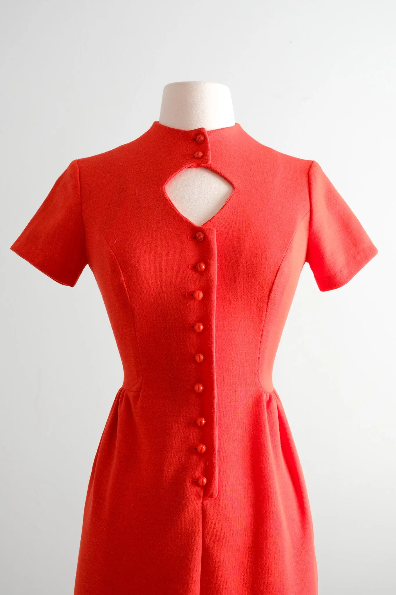 Cutest 1960's MOD Tomato Red Knit Mini Dress / Sz SM