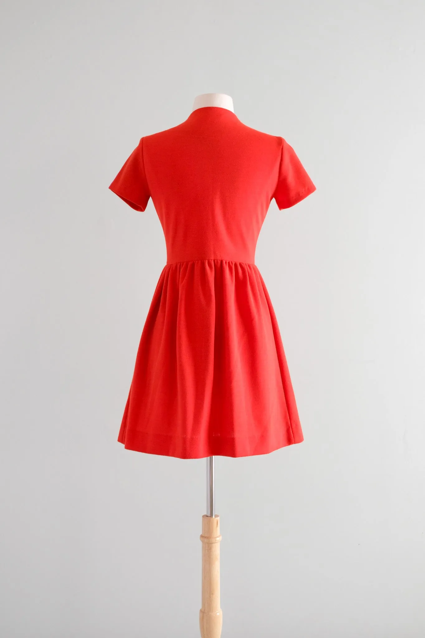 Cutest 1960's MOD Tomato Red Knit Mini Dress / Sz SM