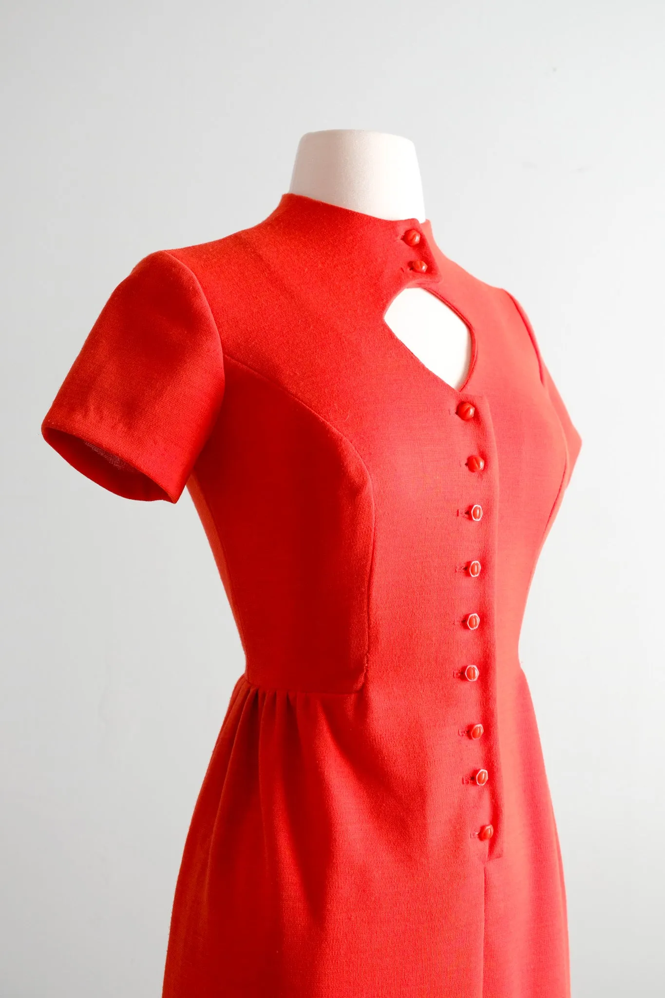 Cutest 1960's MOD Tomato Red Knit Mini Dress / Sz SM