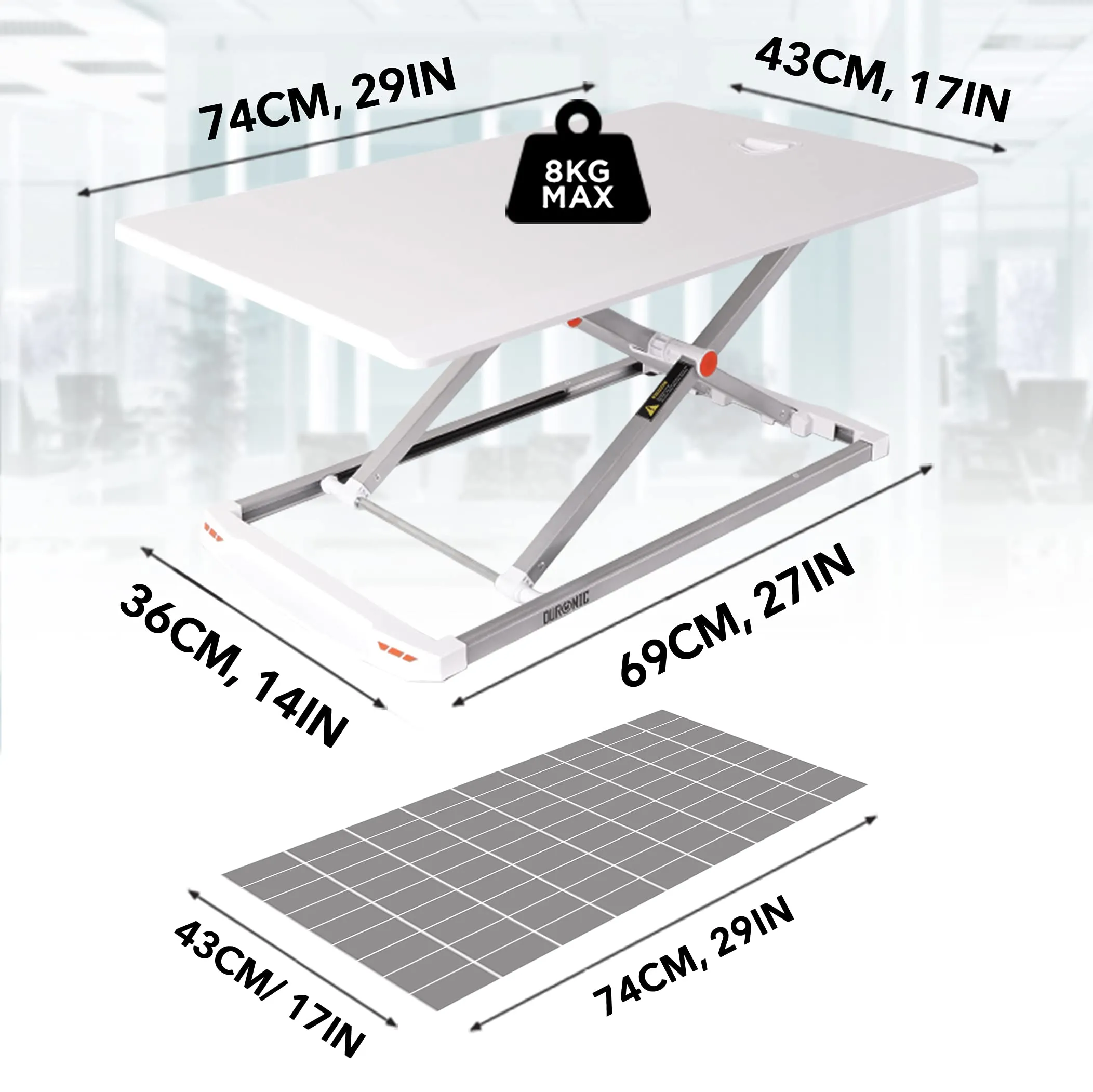 Duronic Sit-Stand Desk DM05D11 WE [WHITE] | Height Adjustable Office Workstation | 74x43cm Platform | Raises from 5-40cm | Riser for PC Computer or Laptop | Ergonomic Desktop Table Converter