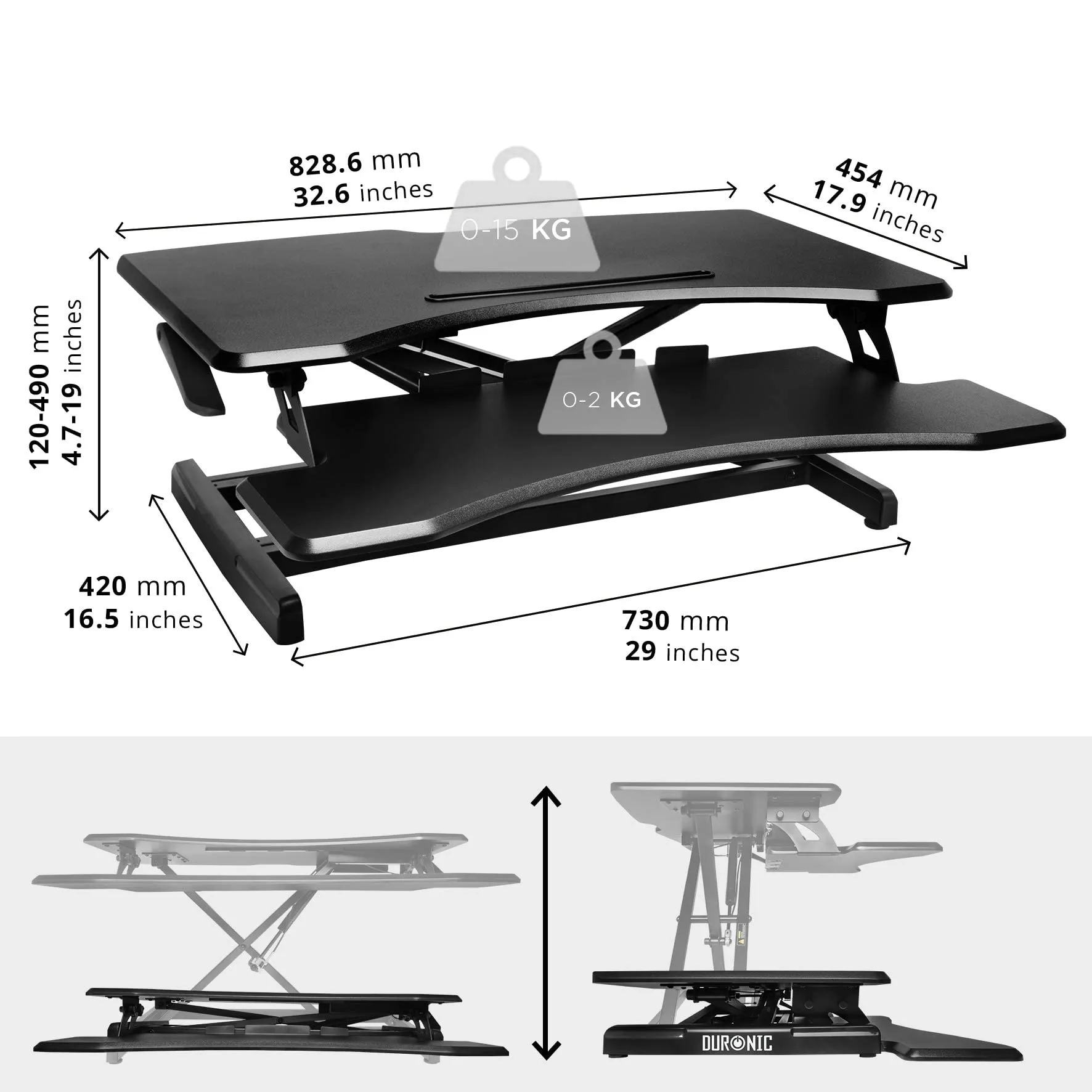 Duronic Sit-Stand Desk DM05D17 | Height Adjustable Office Workstation | 82x45cm Platform | Raises from 12-49cm | Riser for PC Computer Screen, Keyboard, Laptop | Ergonomic Desktop Table Converter