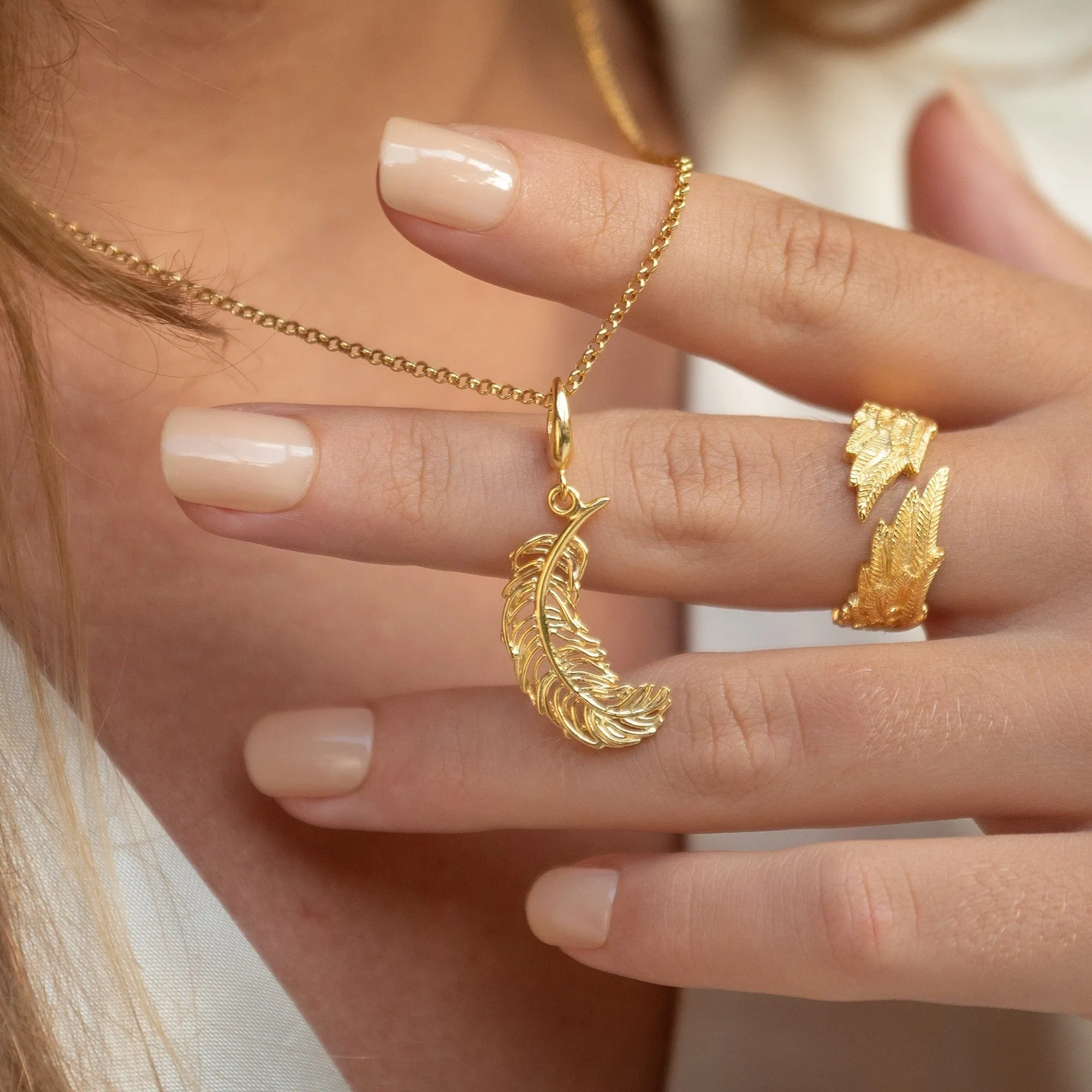 Large Gold Plated Feather Charm