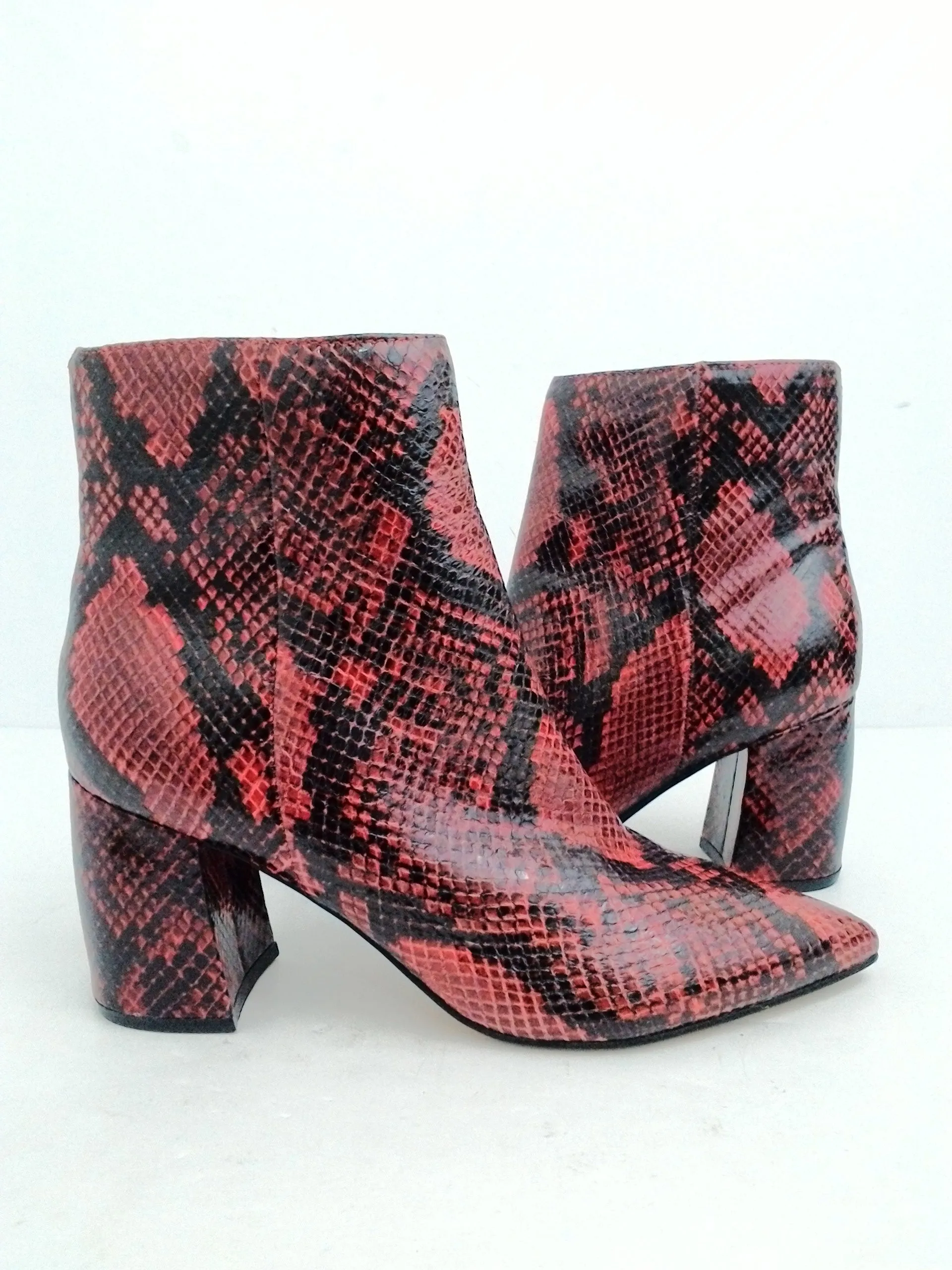 Marc Fisher Women's Red/Black Snake Print Booties Size 7 M