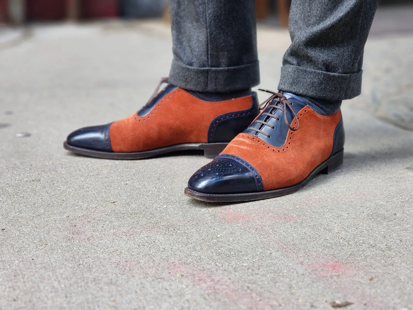 Mathew - MTO - Navy Museum Calf / Rust Suede - LPB Last - Single Leather Sole