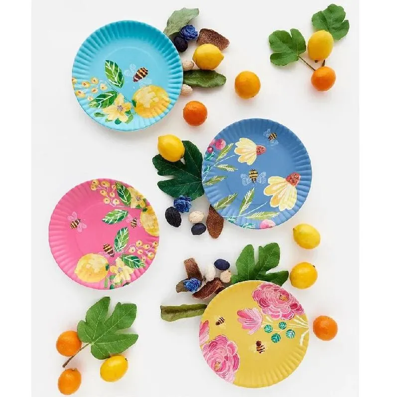 Melamine Floral Bee Plates / Set 4