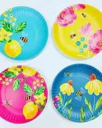 Melamine Floral Bee Plates / Set 4