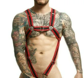 MOB DNGEON Harness Cross C-Ring Wide Strap Harness Fetish Red DMBL07