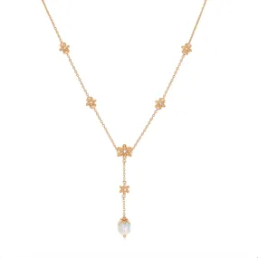 Moonstone Gold Floral	Lariat Necklace - Daffodil