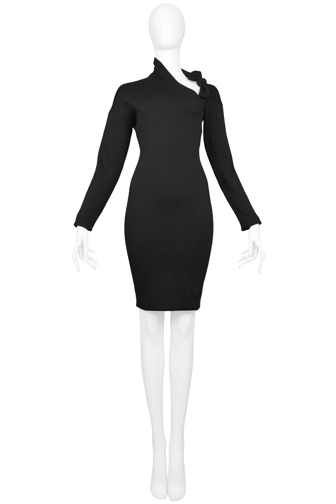 ROMEO GIGLI BLACK WOOL BODYCON SCULPTURAL DRESS 1989/90