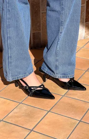 Therapy Juicy Black Patent Slingback Heels