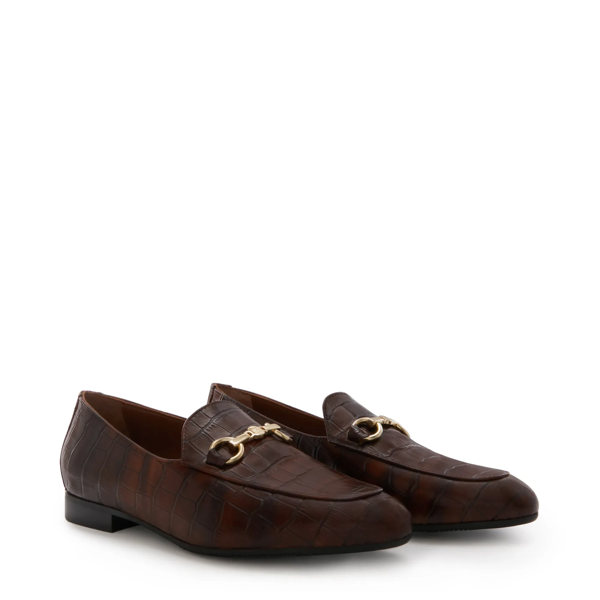 Vendôme Fleur croco brown calfskin leather loafers