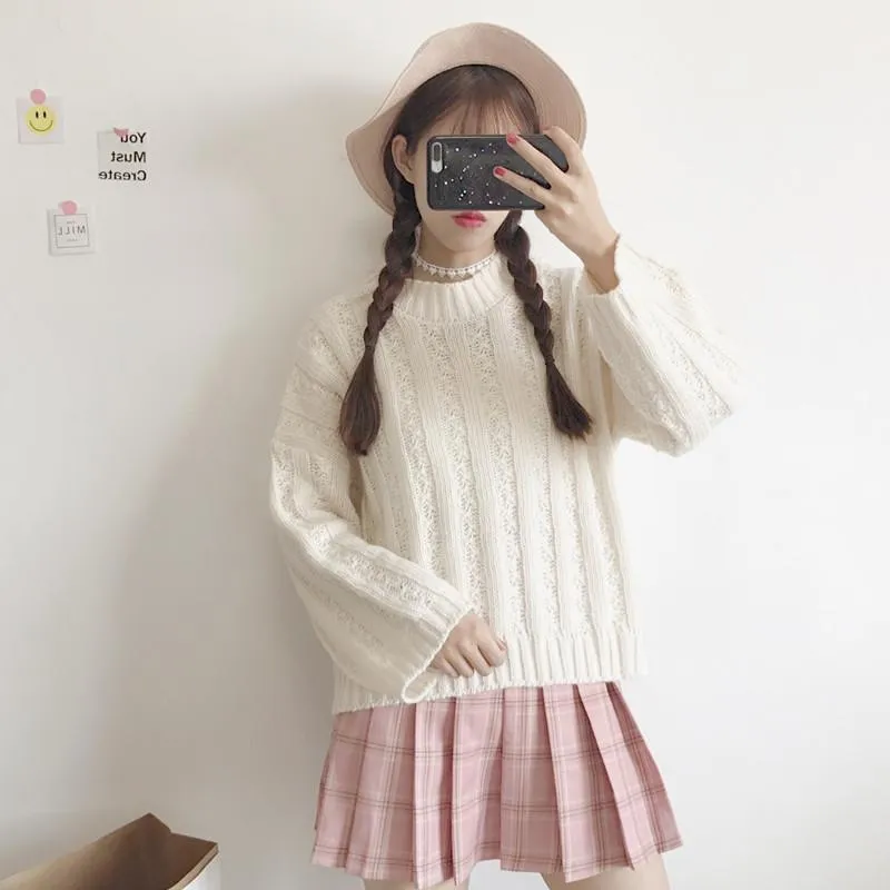 Vintage Round Collar Cable-Knit Sweater